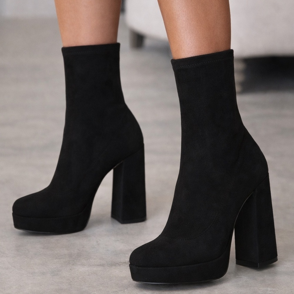 Platform Block Heel Boots Black 11M